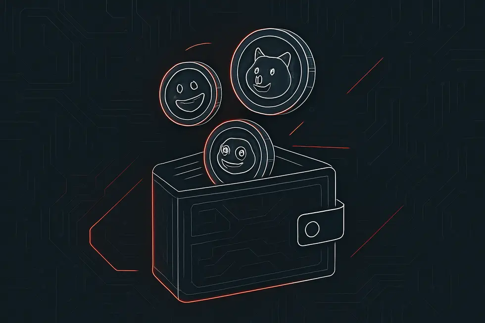 &Iacute;cones representativos das principais memecoins em estilo wireframe.