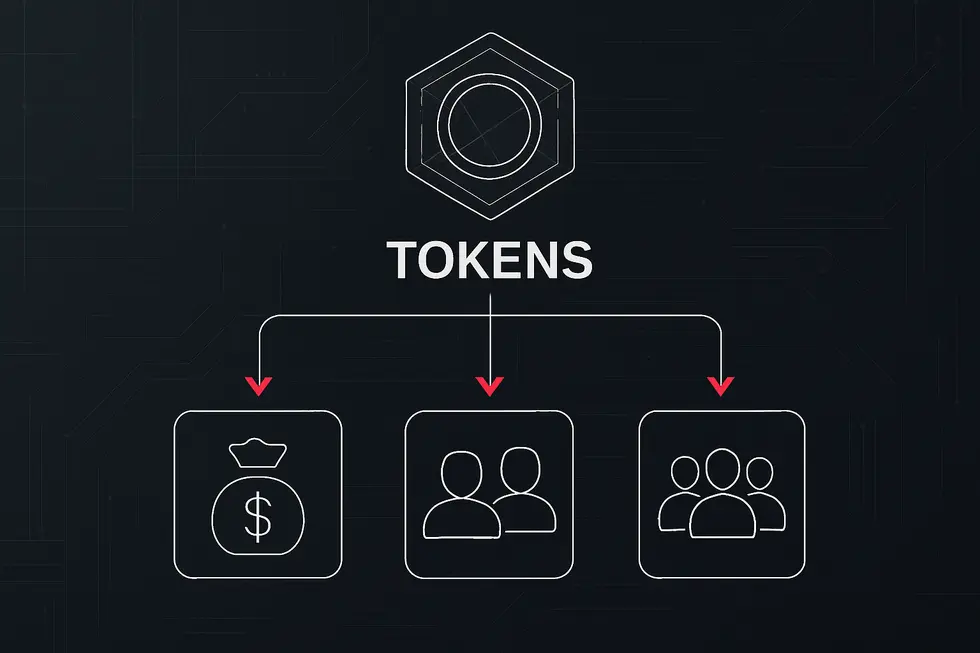 Representa&ccedil;&atilde;o visual dos principais elementos da tokenomics em um ecossistema digital.