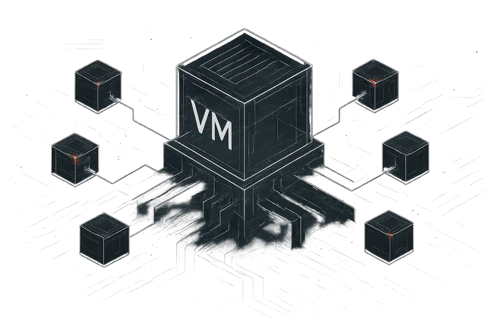 Visualiza&ccedil;&atilde;o abstrata da EVM conectando blocos digitais.