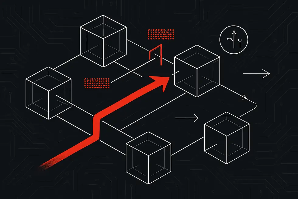 Representa&ccedil;&atilde;o visual de uma blockchain como uma cadeia de blocos digitais.