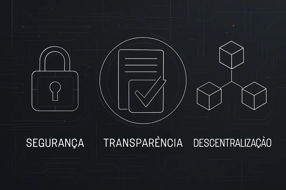 Representa&ccedil;&atilde;o visual de uma blockchain como uma cadeia de blocos digitais.