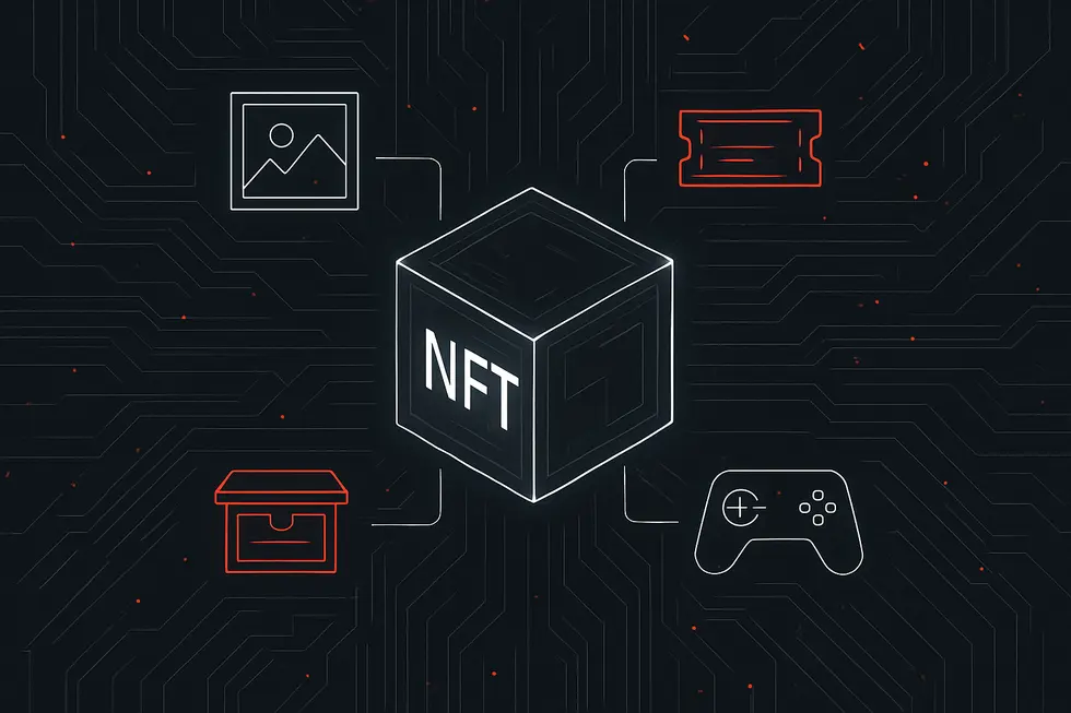 Exemplos de bens digitais &uacute;nicos representados como NFTs.