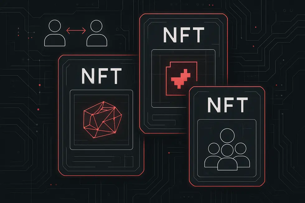 Exemplos de bens digitais &uacute;nicos representados como NFTs.