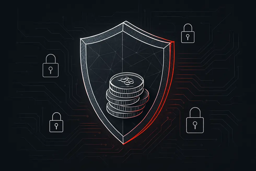 Ilustração de uma moeda digital com símbolo de Bitcoin entre circuitos.