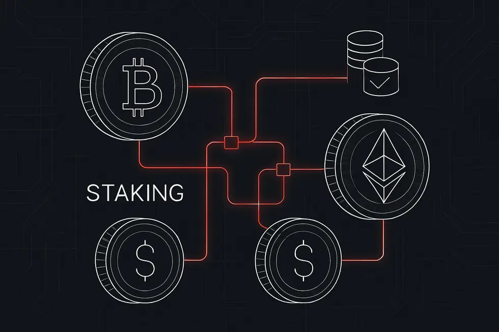 Representa&ccedil;&atilde;o simplificada de moedas conectadas em uma blockchain PoS.