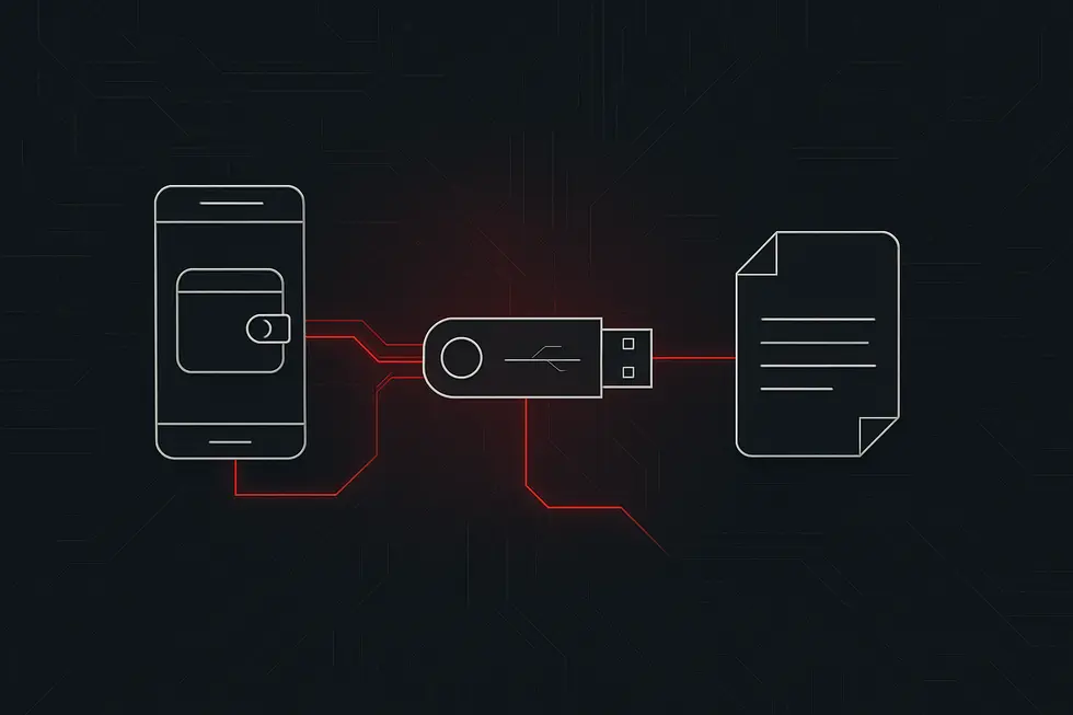 Cofre digital estilizado representando uma carteira de criptomoedas.